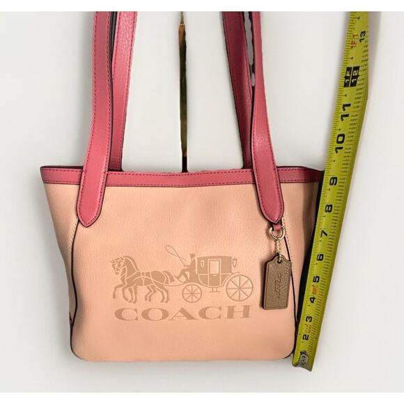 New Coach Leather Tote 27 Bag Pink Peach Blush C5775 Horse Carriage Colorblock - Picture 6 of 16